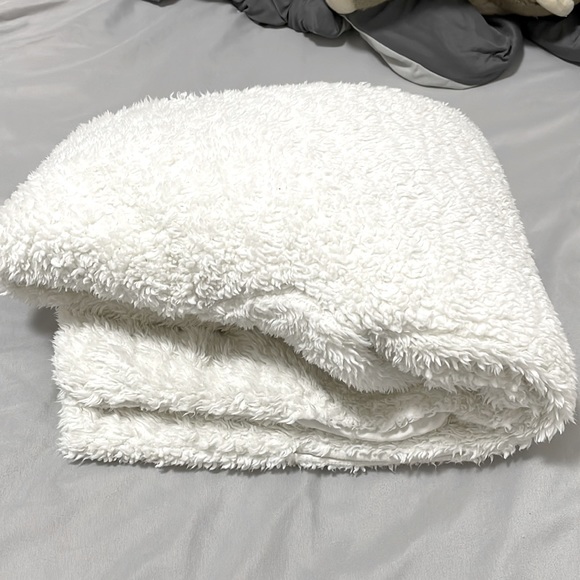 Solid White Drop Shoulder Hooded Fuzzy Faux Fur Open Front Medium Long Coat - Picture 2 of 6